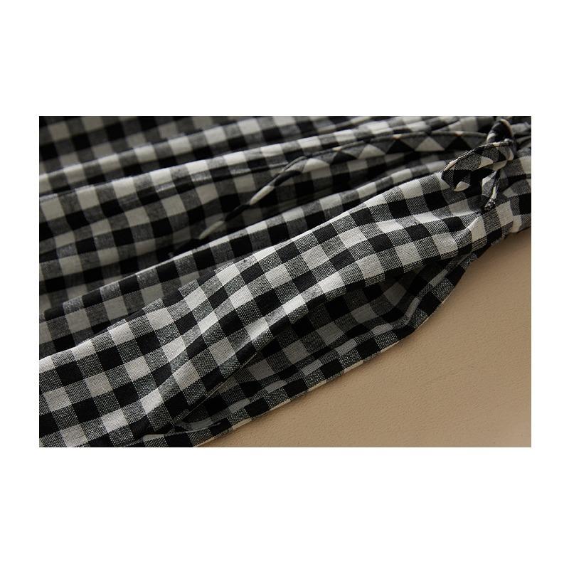 Cămașă de vară din bumbac cânepă artă retro largă cu cravată în talie, rochie de lungime medie pentru femei