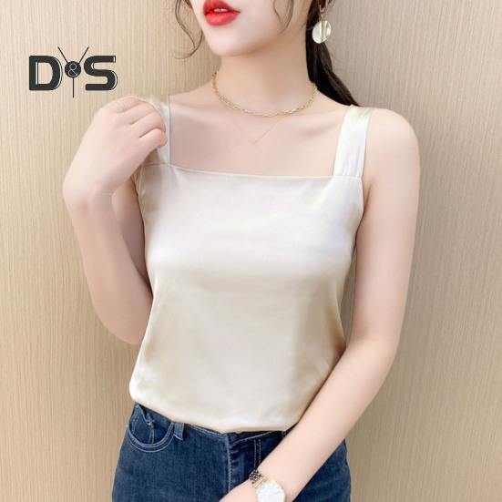 Women Vest Square Collar Sleeveless Smooth Tank Tops Solid Color Breathable Casual Camisole Daily Wear