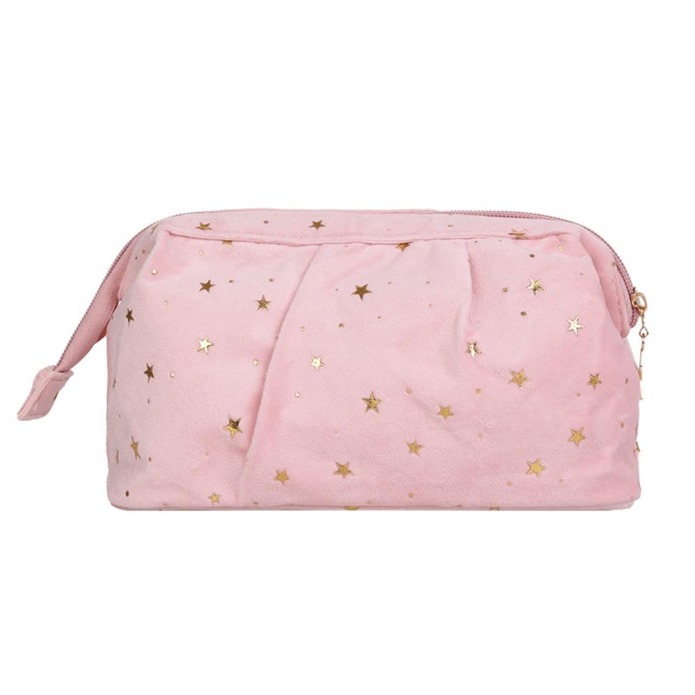 

Large Capacity Travel Cosmetic Bag Bronzing Stars Velvet Material Cosmetic Storage Bag Cubic Shell Shape Wash Pouch