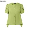 ZANZEA Women Casual Round Neck Summer Short Sleeve Blouse