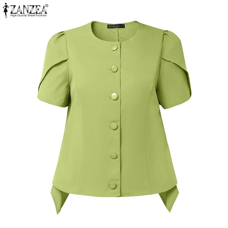 ZANZEA Women Casual Round Neck Summer Short Sleeve Blouse