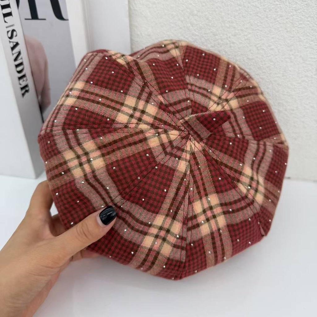 Ladies' Hats New Checked Beret - Women's Spring Autumn Versatile Octagonal Hat Artistic Vintage Painter's Cap