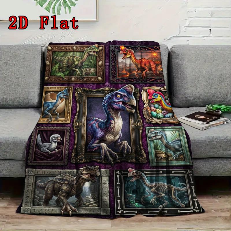 Prehistoric Dinosaurs 2D Flat Pattern Flannel Blanket, High quality All Seasons, Home Decor, Warmth and Comfort, Perfect for Christmas Gifts.