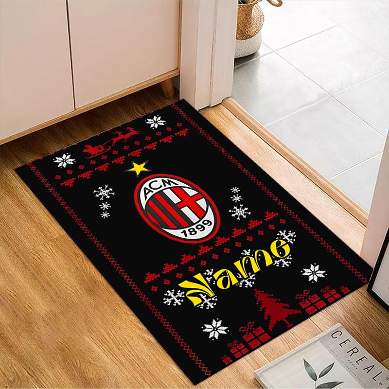 Benutzerdefinierter Name Weihnachten AC Fußballwappen Teppich Spielteppich, Fußmatte für Schlafzimmer Wohnzimmer Eingangsbereich Teppich, Wohndekoration Idee Geschenk für Weihnachten Geburtstag