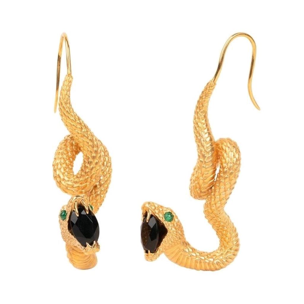 Fashionable Snake Drop Earrings Black Obsidian Serpents Dangle Ear Rings Stylish Ear Studs Jewelry for Daily Wear