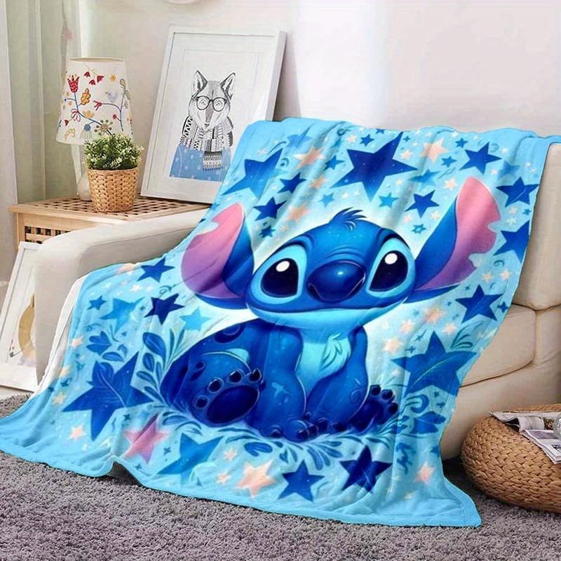 1pc Cute Stitch Printing Flannel Blanket for All Season, Unisex Cartoon Blanket, Office Blanket, Lunch Rest Blanket 130cmx150cm