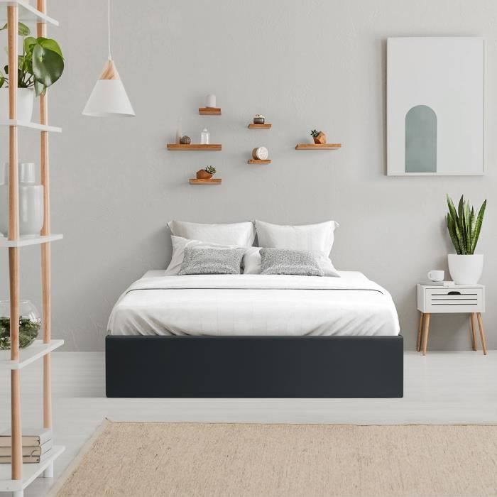 ECLIPSE Adult Storage Bed 140 X 190 Cm - Black Imitation Leather