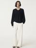 UMARMUNG Extra Fine Merino Wool V Neck Pullover_Black