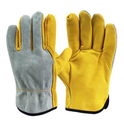 1Pair Leather Working Glove Stretchable Wrist Tough Cowhide Work Glove Resistant Knit Wrist Canvas Backing Safety Supplies