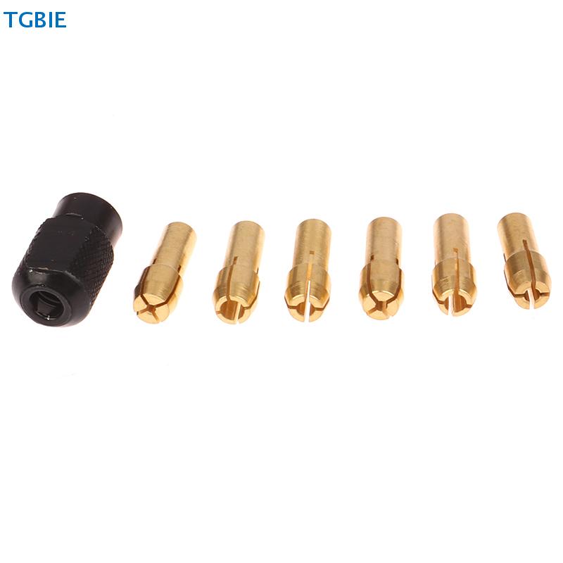 [TL][TL]7Pcs Brass Collet 1.0/1.6/2.0/2.4/3.0/3.2 + Check M8*0.75 Fits Rotary Tools Electric Grinder Accessories