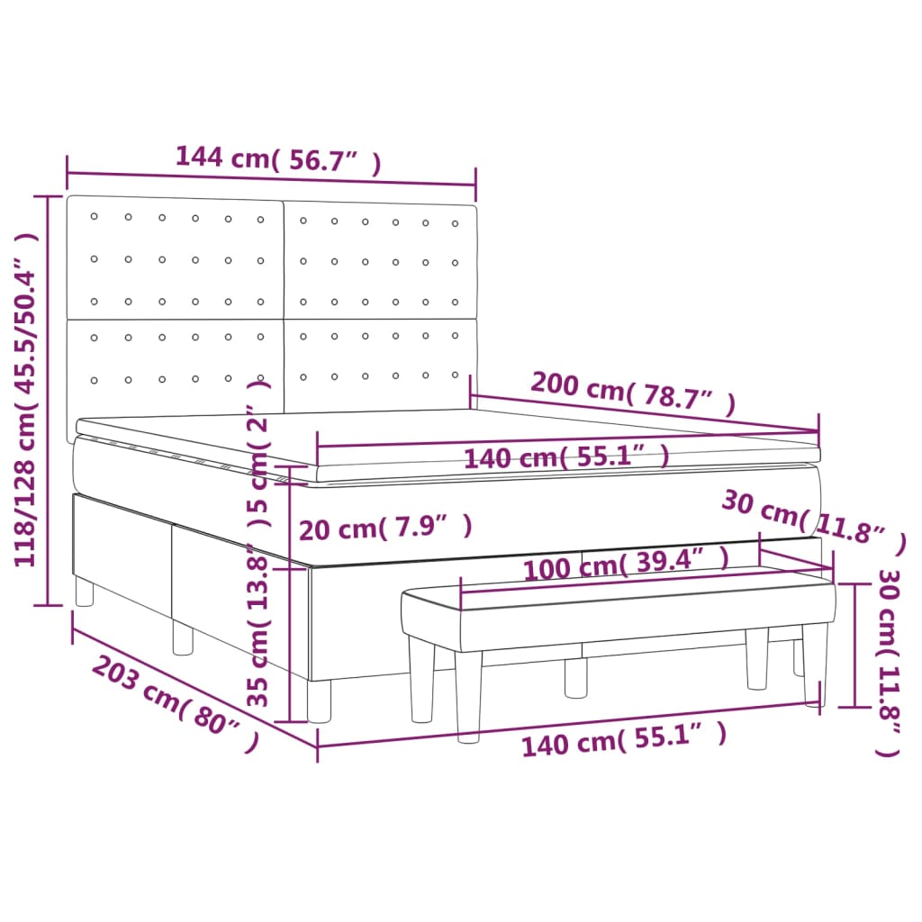 Vidaxl Letto Continentale Con Materasso, Grigio Chiaro, 140X190Cm, Velluto