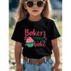 European Sizes Creative Baking T-Shirt for Girls - Features a Playful Pink Design with Handwritten Letters, Perfect for Holiday Gatherings
