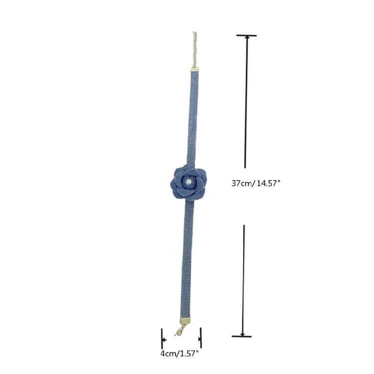 Collier Choker Fleur en Tissu Denim pour Femmes Chaîne à Maillons Bijoux de Cou Clavicule