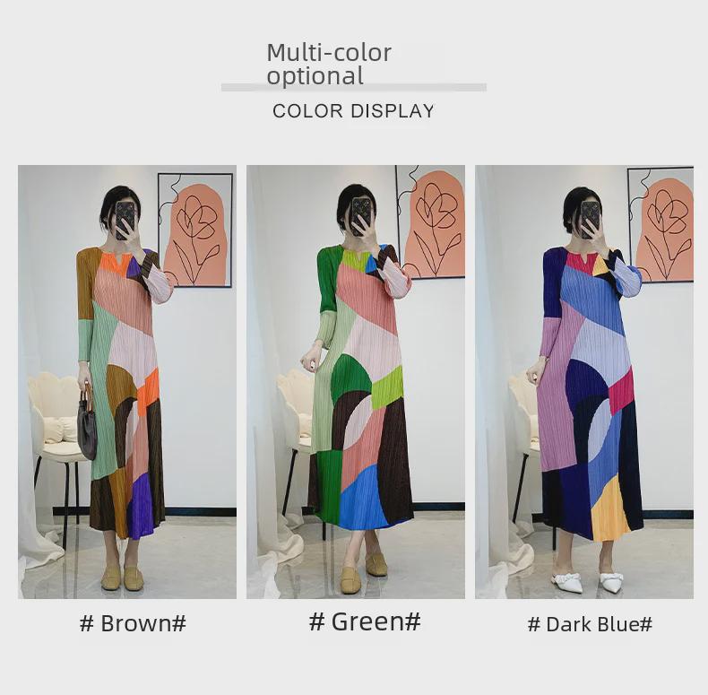 Geometric Print V-Neck Long-Sleeve Fashion Dress