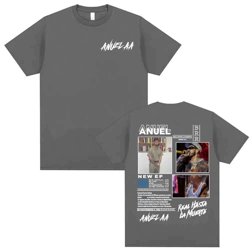 Rapper Anuel AA Real Hasta La Muerte Album Graphic 100cotton Tshirt Unisex Oversized Fashion Hip Hop Oneck Casual Retro shirts
