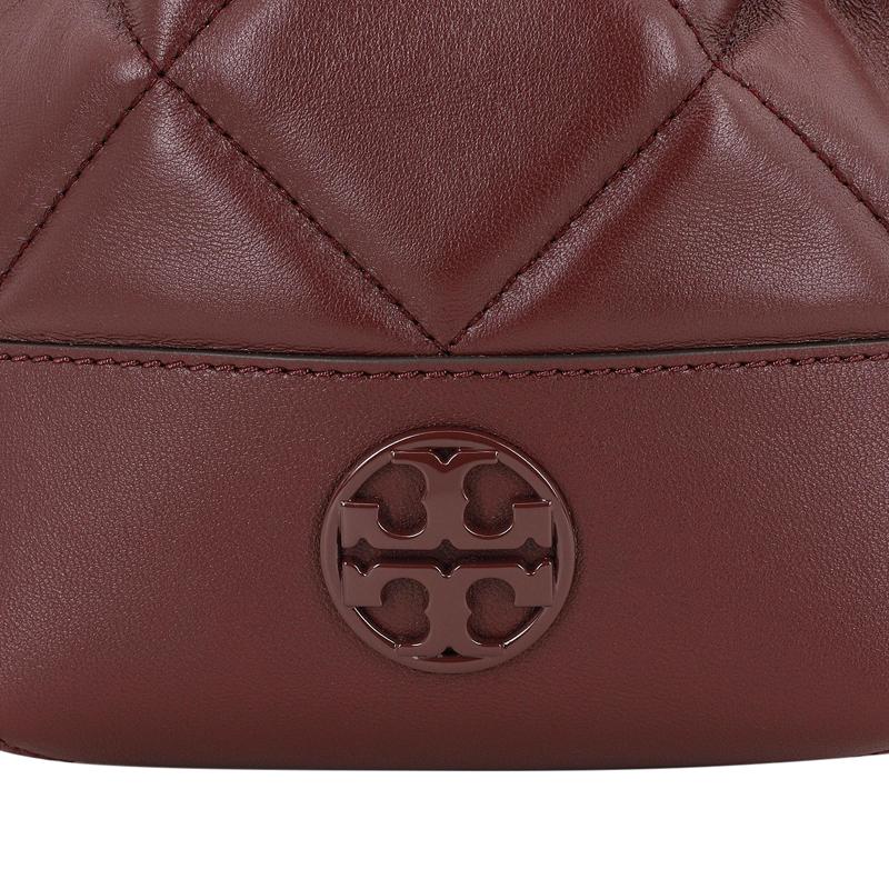 Tory Burch Willa Metallic Double T Logo Diamond Quilted Drawstring Closure Detachable Chain Shoulder Strap Leather Bucket Bag Mini 139289-639