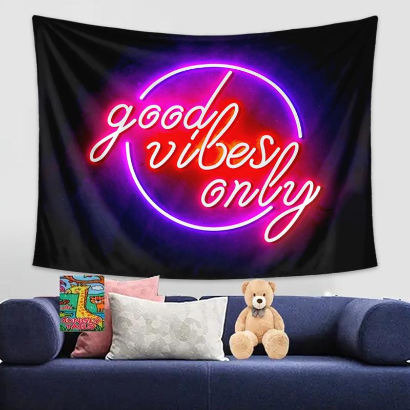 1PC Good Vibes Only fluorescent tapestry, colorful and beautiful UV black light tapestry, room decoration tapestry