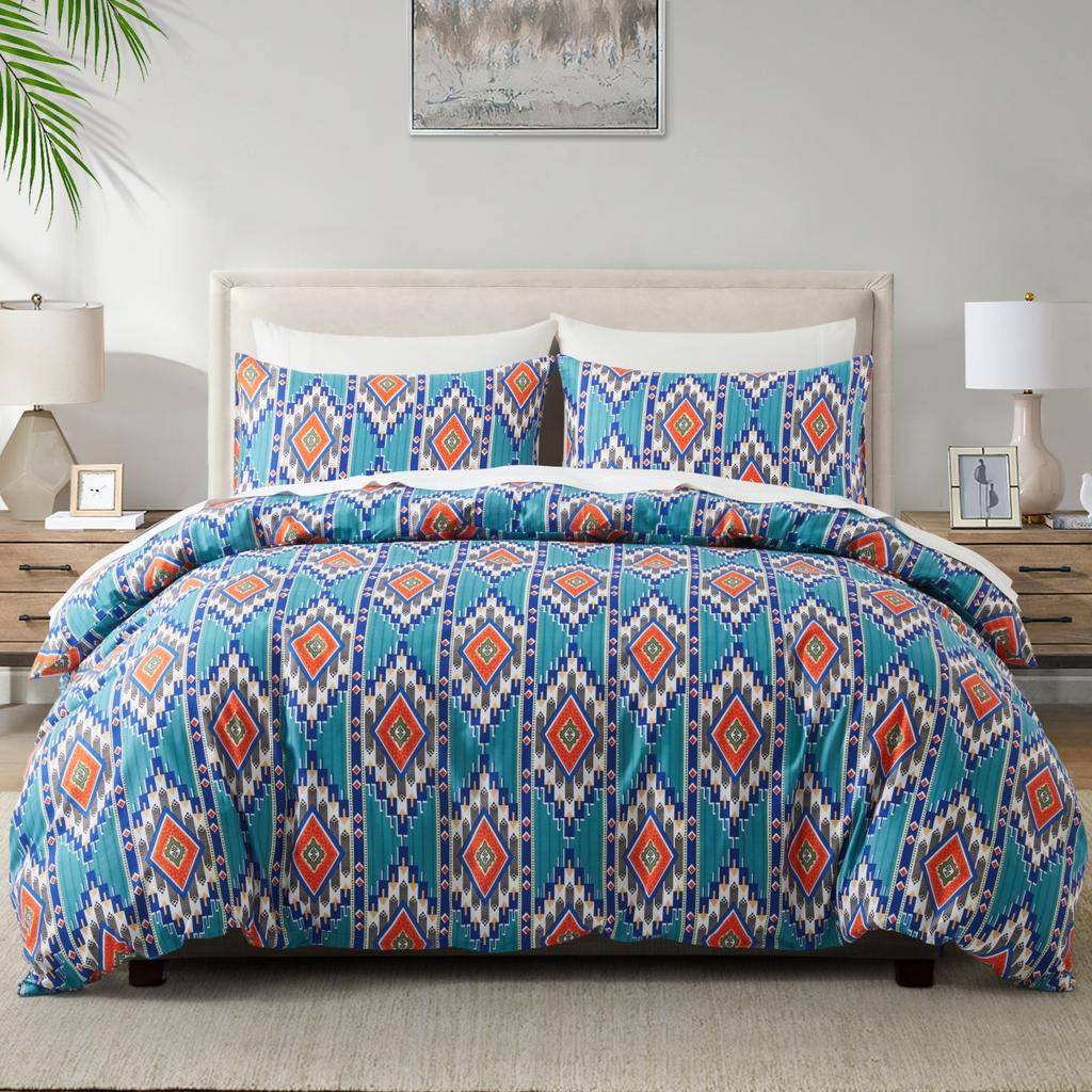 Boho Aztec Duvet Cover Queen King Vintage Colorful Southwestern Triangle Pattern Quilt Cover Exotic Tribal Geometric Bedding Set