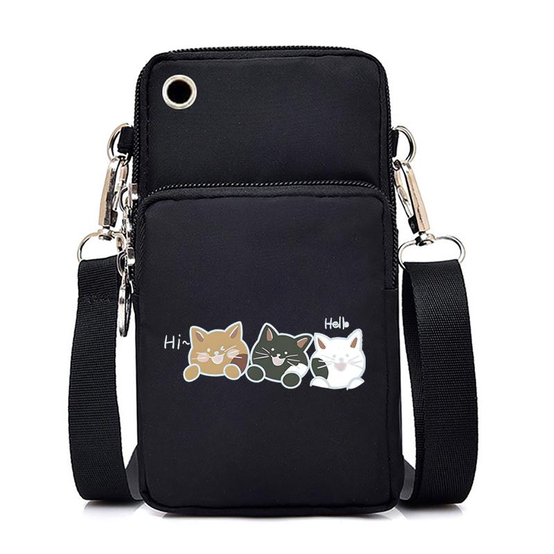Morsom Anime Cat Liten Messenger Bag Hengende Neck Mynt Veske Vertikal Håndveske Kvinner Mobiltelefon Vesker Cartoon Small Crossbody Bag