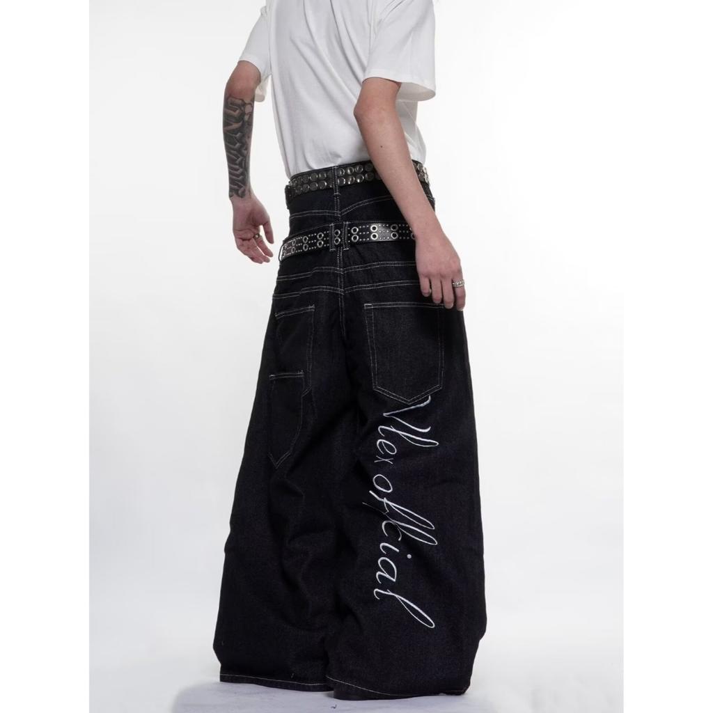 Unisex High Waist Barrel Jeans Loose Fit Streetwear Wide Leg Jeans Vintage American Zip Fly Stretch Denim Trousers