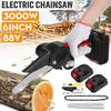 6 Inches Mini Electric Chain Saw Pruning Chainsaw Woodworking Pruning Saw Garden Tool Wood Cutter With 2 Battery 3000W 88V