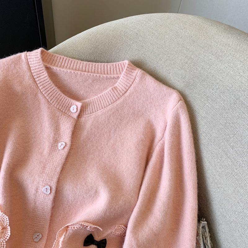 Autumn 2025 Embroidered Heart Button Knit Cardigan & Top Sweater for Women