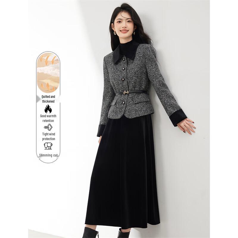

French Chic Velvet Skirt & Short Jacket Set M