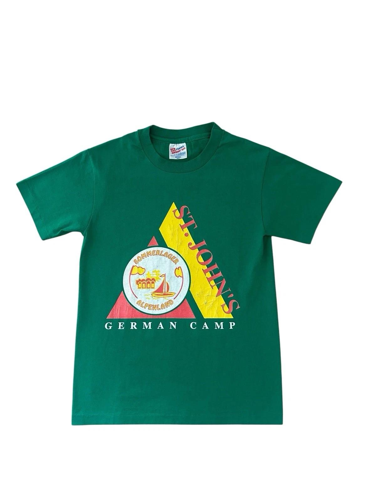Vintage St John’s German Camp T Shirt Size XS Green 90’s Minnesota USA S
