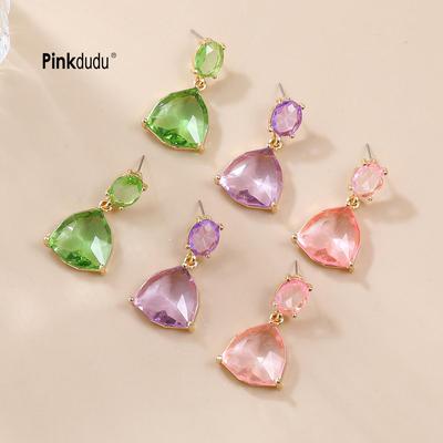 Pinkdudu Fashionable Trendy Colored Diamond Geometric  Drop Earrings Sweet Cute Triangular Earrings For Gift PD2161