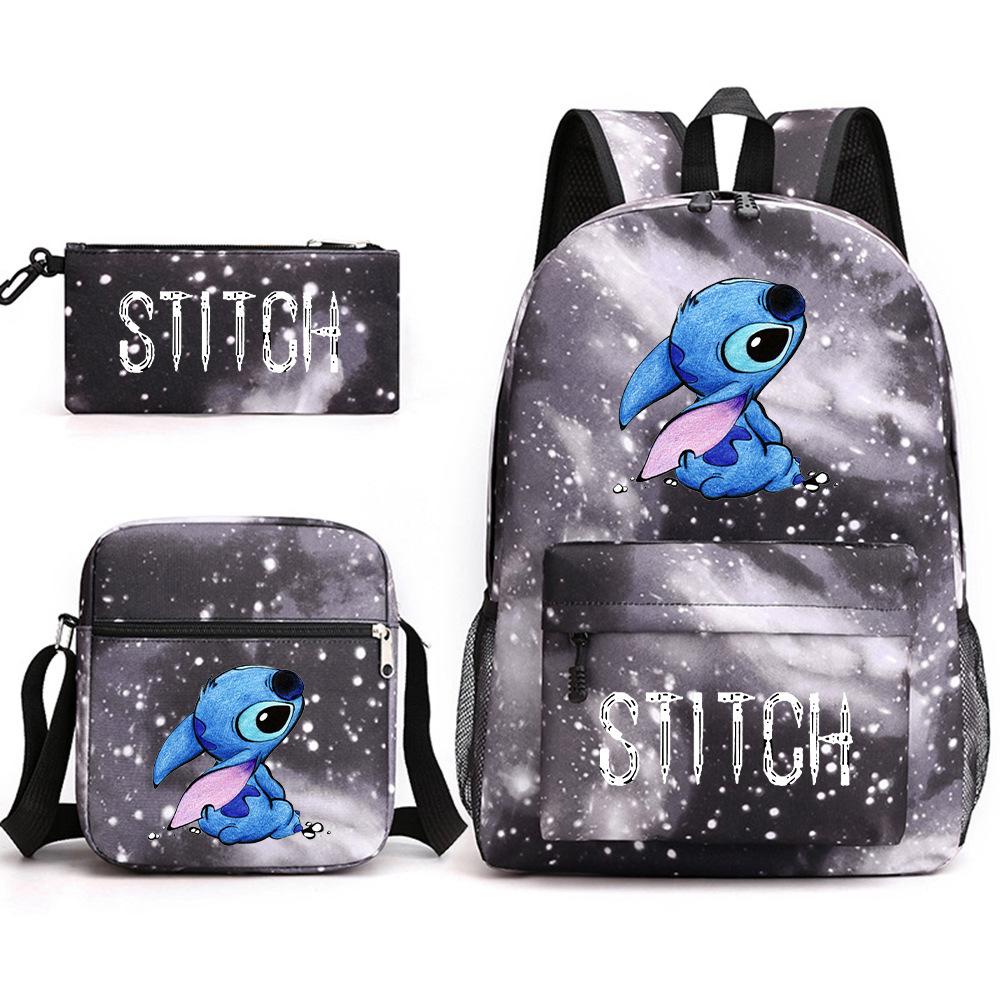 Interstellar Baby Stitch Three-Piece School Bag Cartoon Peripheral Printed Polyester Backpack Student School Bag Leisure Bag