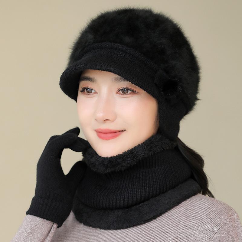 

Толстая теплая шапка, зимняя шапка, для женщин среднего и пожилого возраста, вязаная хлопковая шапка для бабушки, шерстяная шапка с кроликом one size