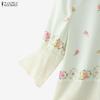 ZANZEA Women Round Neck 3/4 Sleeve Casual Floral Print Blouse