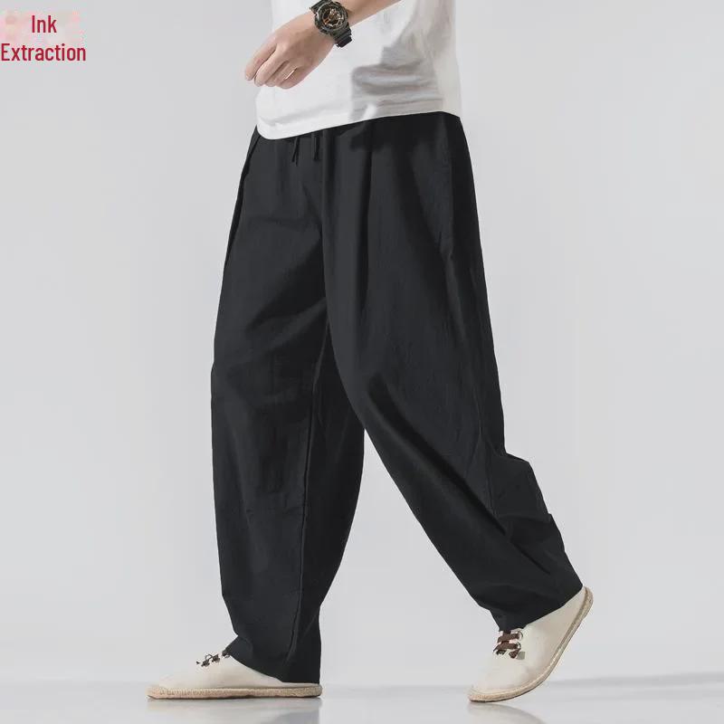 Herren lockere chinesische Leinenhose - lockere gerade geschnittene lässige Baumwoll-Bloomers für Frühling/Sommer