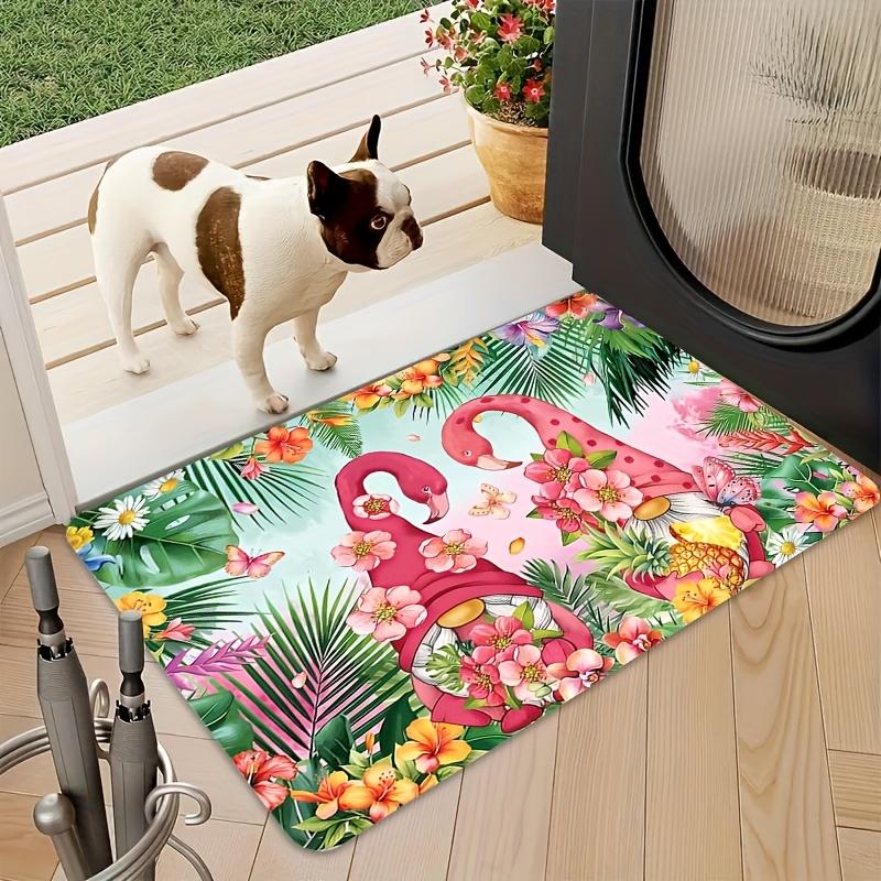 Tropical Flamingo Doormat - Vibrant Floral and Leaf Design for Exotic Home Entrance, Perfect for Welcoming Guests