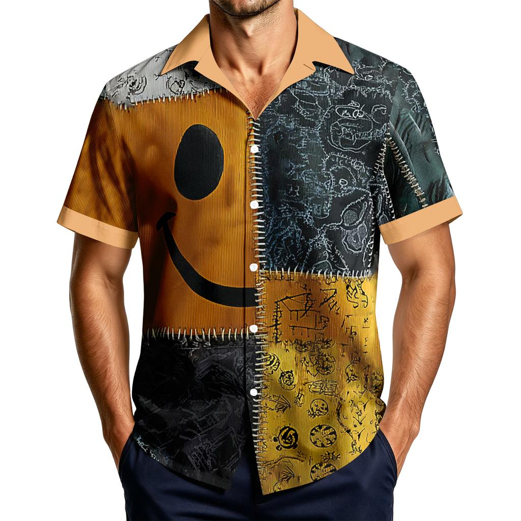 Men's Casual Short Sleeve Shirt with Halloween Print for Parties and Everyday Wear