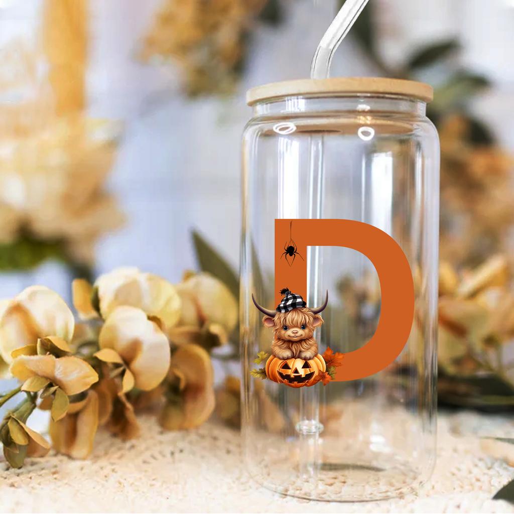 16oz 26 Buchstaben A-Z Libbey Trinkglas Kaffeetasse Mason Einmachglas mit Bambusdeckel & Strohhalm Sommer Getränkegeschirr Glasflasche Hochzeitsgeschenke