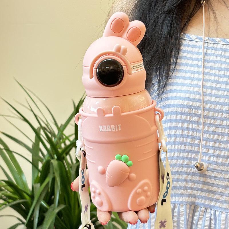 316 Stainless Steel Cartoon Thermos Cup with Straw & Temperature Display for Kids