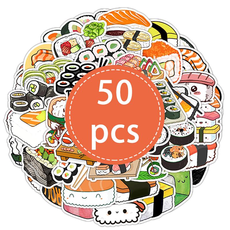 50 ШТ. Наклейки Суши Кавайные Японская Еда Ролл Суши Рисовая Наклейка Водонепроницаемые Виниловые Наклейки для Скрапбукинга Бутылок для Воды Ноутбука