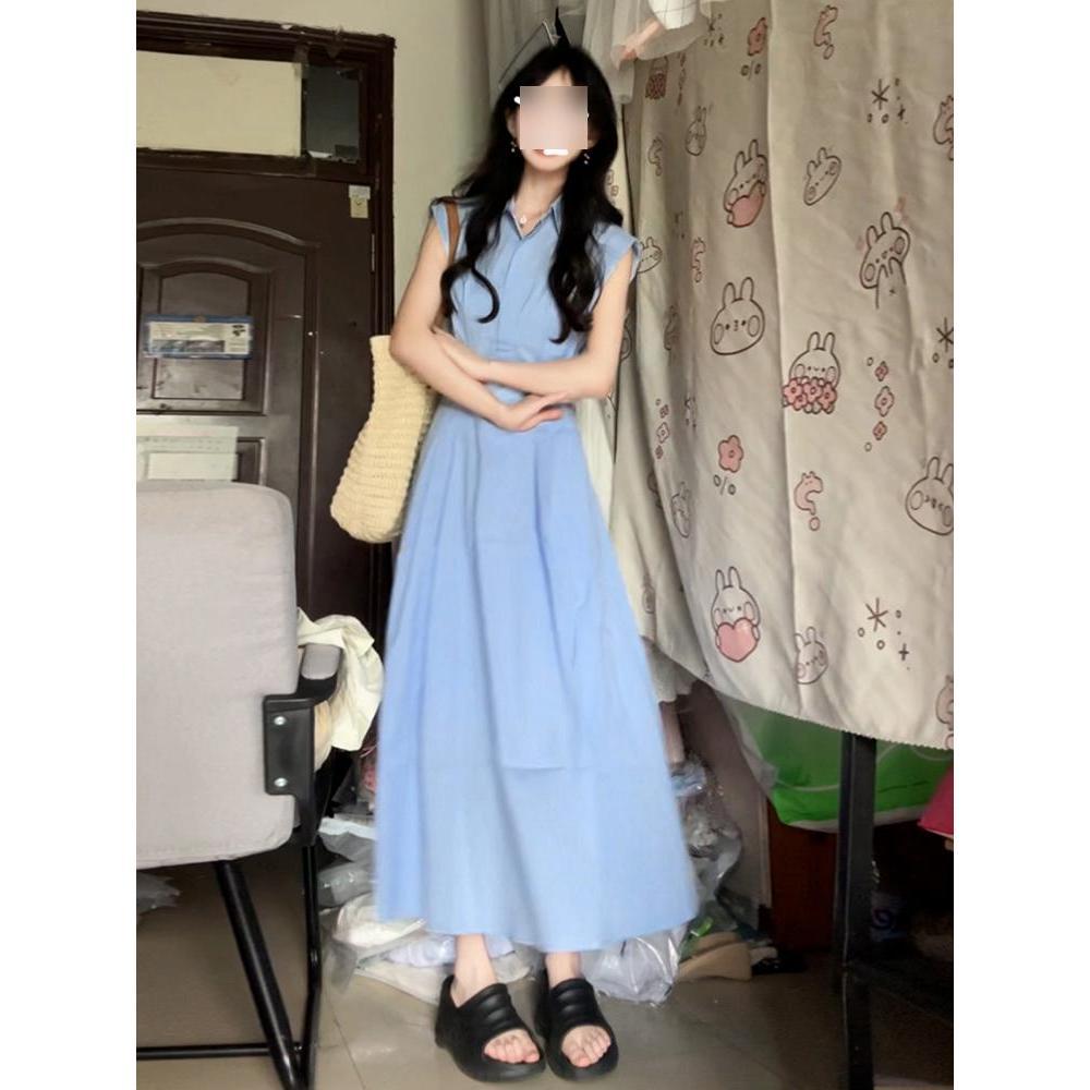 

Маленькое приморское отпускное платье до талии, темпераментное синее рубашечное платье, летнее женское новое повседневное XL- (recommended 110-60kg)