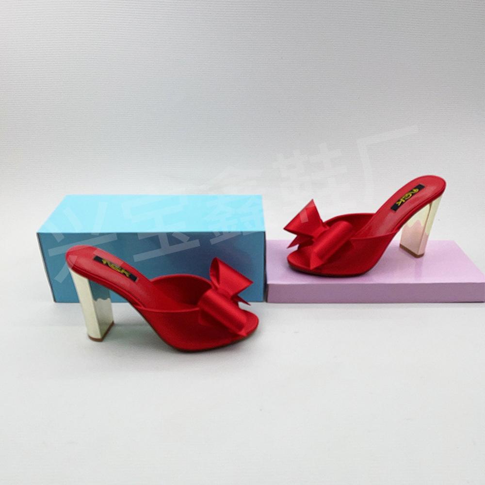 

Мода FHC 2025 Новые женские босоножки на высоком каблуке, Летние туфли-шлепанцы с бантом, С открытым носком, размеры 37-42, Черный, Зеленый, Красный, Серебристый, Золотой, Дропшиппинг 37 красный