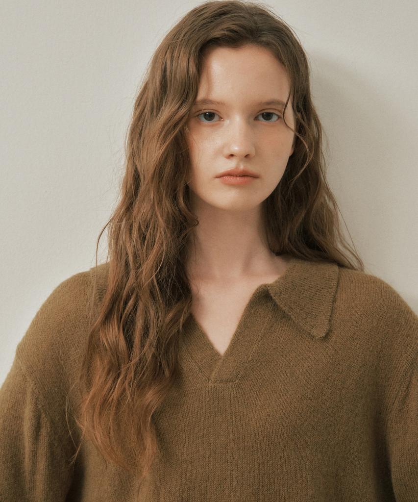 Wednesday Oasis For Woman W/Ash Open Collar Wool Knit_Khaki Brown(Wc25-Kn82)