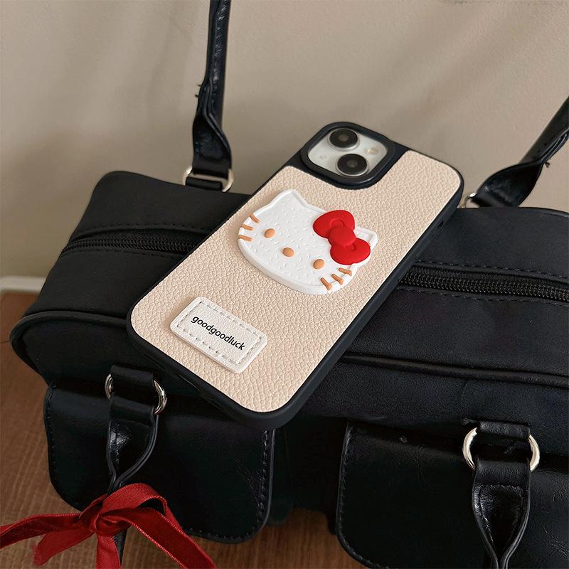 

Leather Three-Dimensional Cartoon Kt Cat For Iphone17Promax Apple 16 Mobile Phone Case 14 Female 13 Hard Case iPhone X/XS