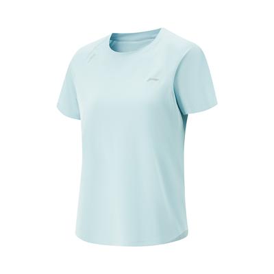 Li Ning Comfortable Casual Simple Versatile Round Neck Pullover Short Sleeve T-Shirt Women Tops Light-Ice-Blue ATSV594-1
