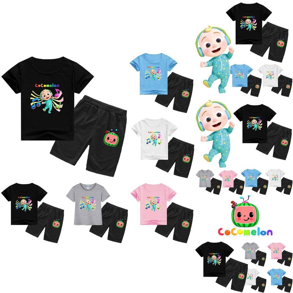Kids Cocomelon Short Sleeve Tshirt Shorts Boys Girls 2pcs Tops Pants Set Casual