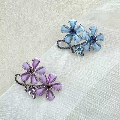 Color Twin Crystal Flower Brooch Personality Ins Trendy Fashion Accessories Simple Versatile Fashion Corsage