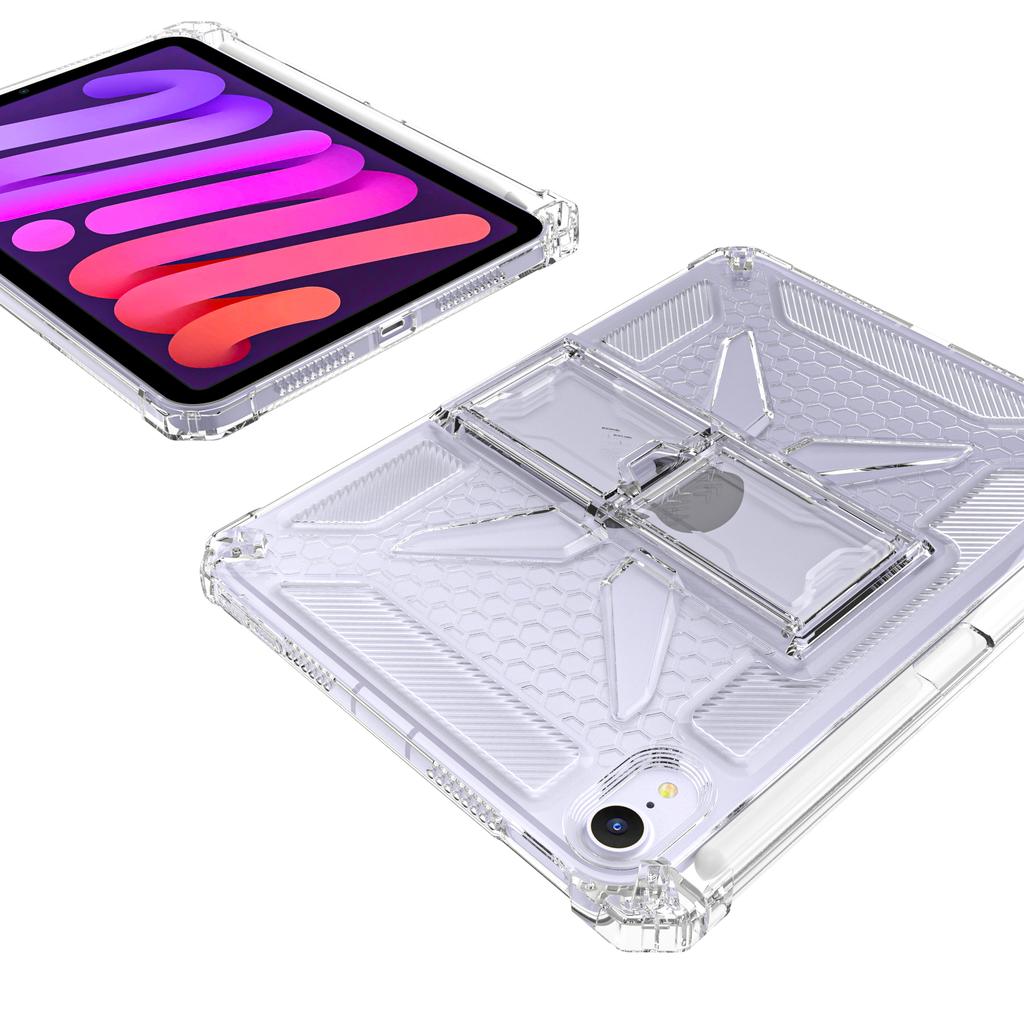 For iPad Mini (2024)/(2021) Clear Case Kickstand Shockproof TPU + PC Tablet Cover with Pen Slot