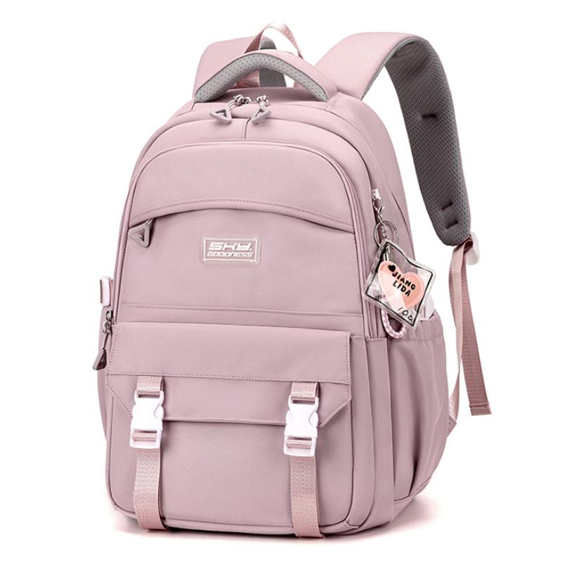 Simple Solid Color Middle School Student Backpack Casual Large Capacity Travel Rucksacks Practical Multi-layer Pockets High School Girls School Bags