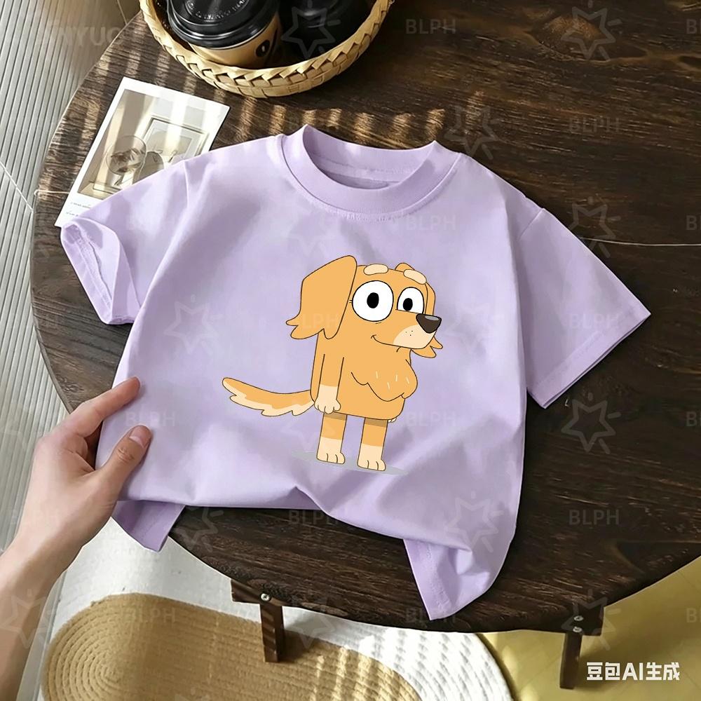 Kids TShirt Cute Bluey Character Print Soft Cotton Casual Short Sleeve Tee Tops for Boys Girls Summer Comfortable Cartoon Cloth