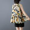 DIMANAF 2026 New Summer Plus Size Women Shirts Tees Casual Loose Blouse Print Sleeveless Lady Tops Pleated