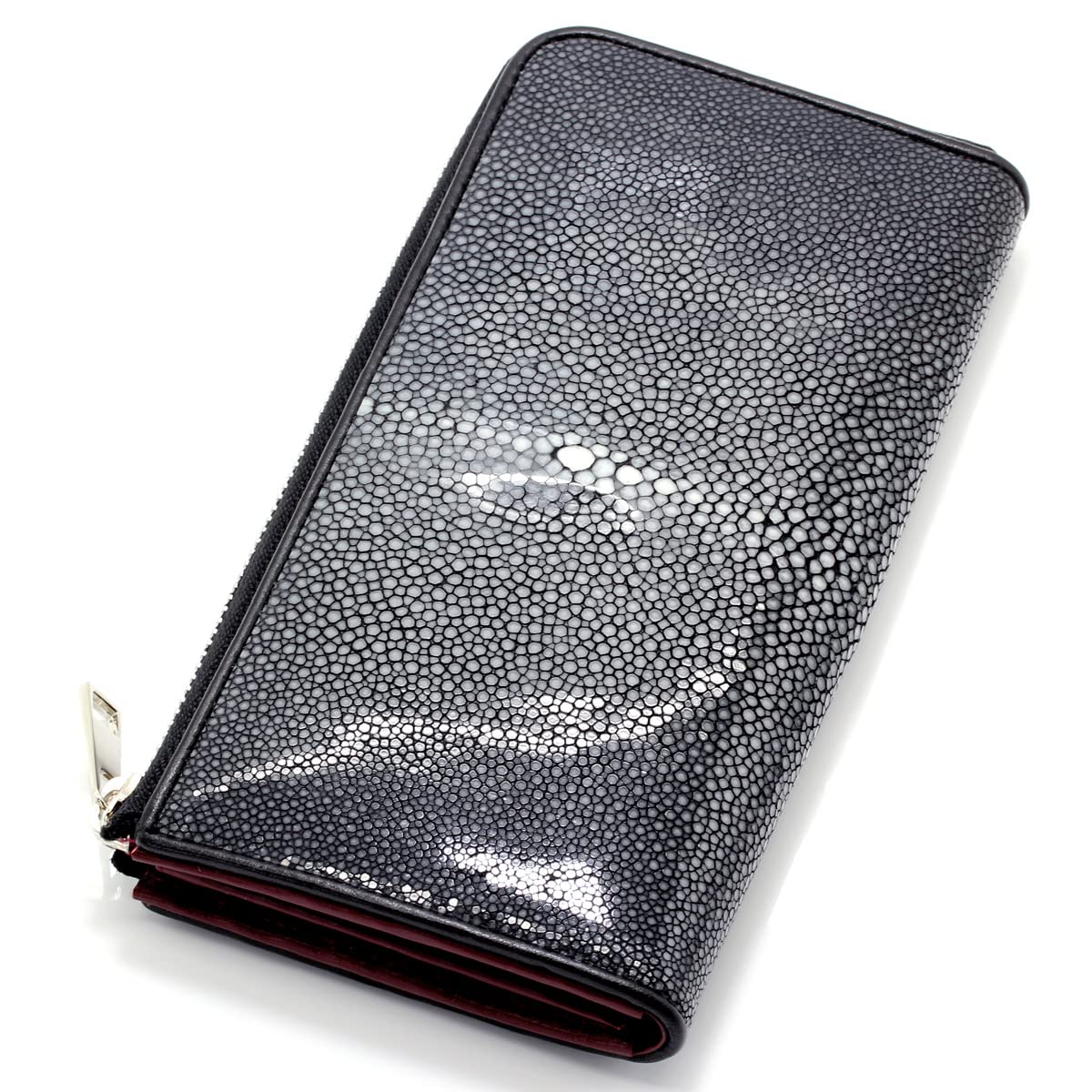 

[Revetta] Длинный кошелек из кожи ската с винно-красной внутренней отделкой, YKK L-молния, кожа галюша, черный, натуральная кожа для мужчин и женщин [192stw-2]